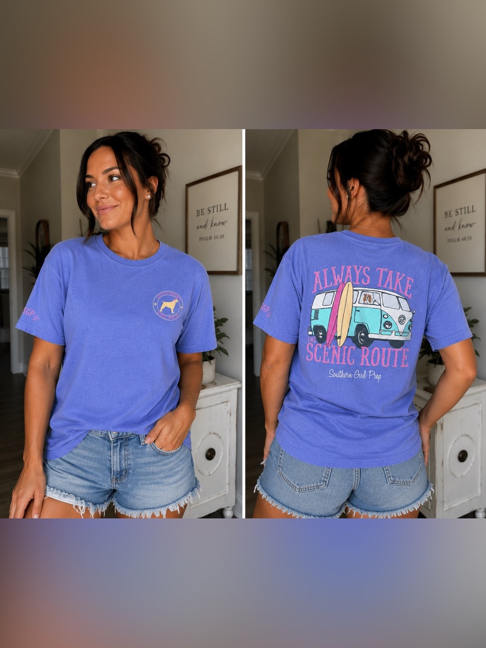 Lavender Short-Sleeve Graphic Tee with Dog Emblem - Unbranded